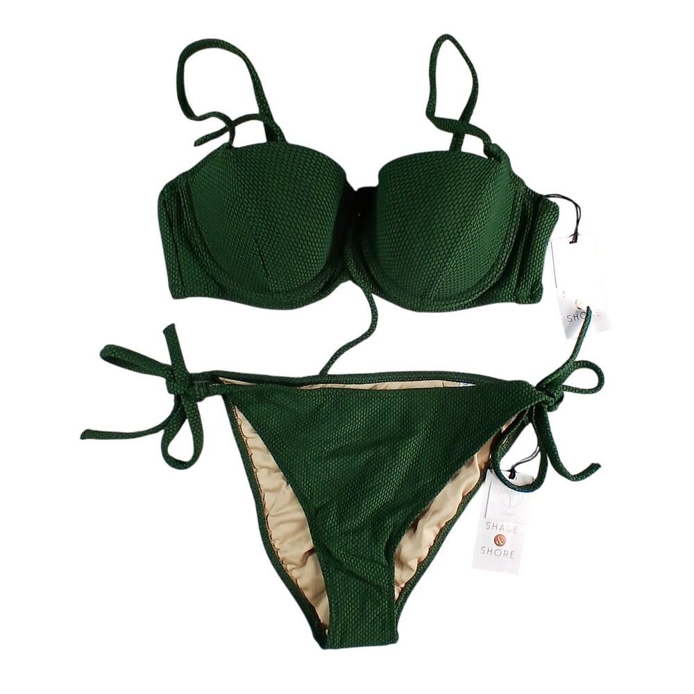 Shade & Shore Bikini Set Womens 32B Small Green Underwire Padded Pique NWT - Picture 1 of 9
